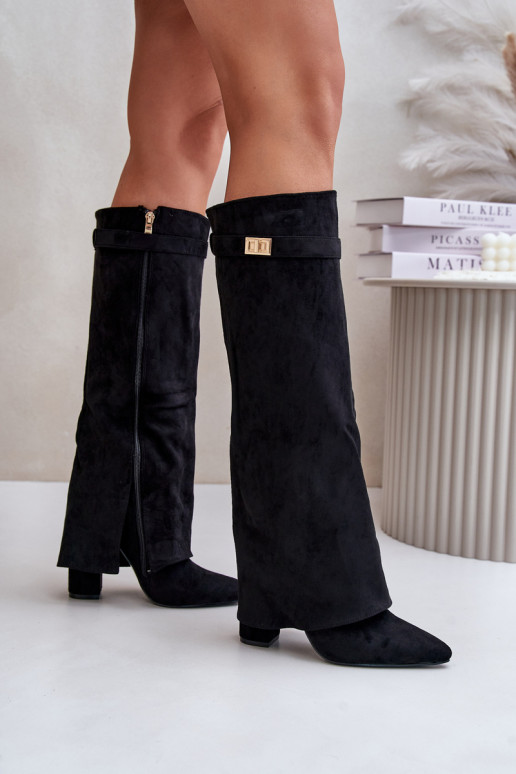 Eco Suede Boots Heel Block Zip Insulated Folded Shaft Beige Evyra Eco Suede Boots Heel Block Zip Insulated Folded Shaft Beige Evyra