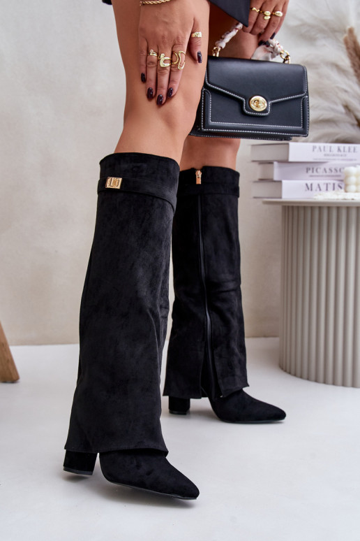 Eco Suede Boots Heel Block Zip Insulated Folded Shaft Beige Evyra Eco Suede Boots Heel Block Zip Insulated Folded Shaft Beige Evyra