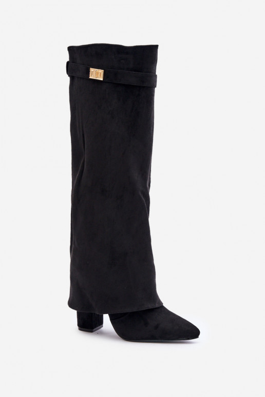 Eco Suede Boots Heel Block Zip Insulated Folded Shaft Beige Evyra Eco Suede Boots Heel Block Zip Insulated Folded Shaft Beige Evyra