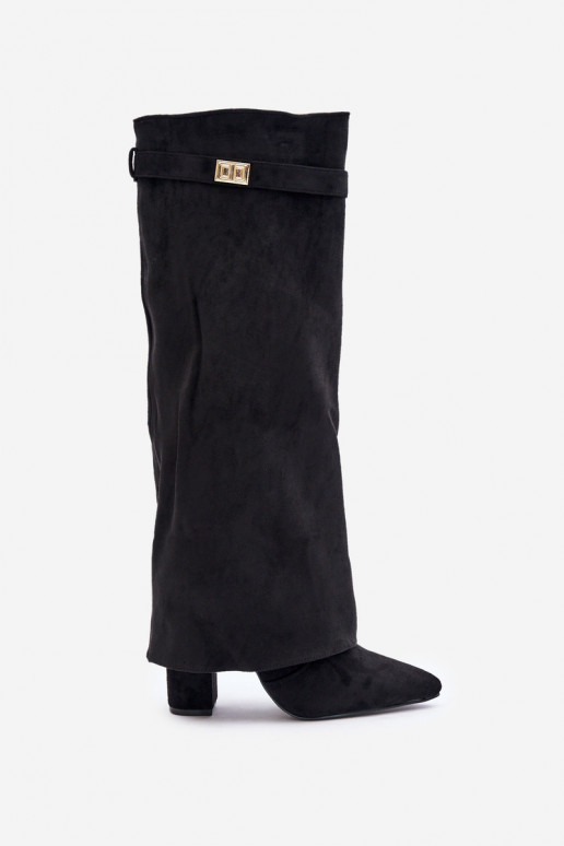 Eco Suede Boots Heel Block Zip Insulated Folded Shaft Beige Evyra Eco Suede Boots Heel Block Zip Insulated Folded Shaft Beige Evyra