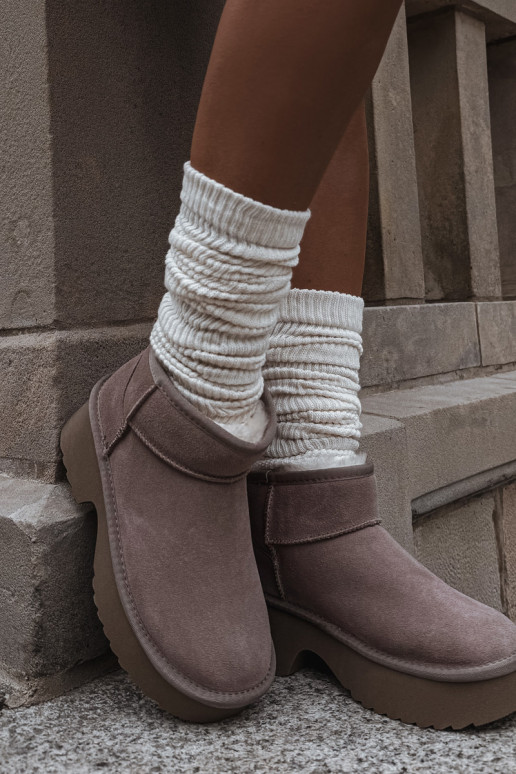 Women's Snow Boots Made of Natural Suede Lined with Fur Khaki Milora