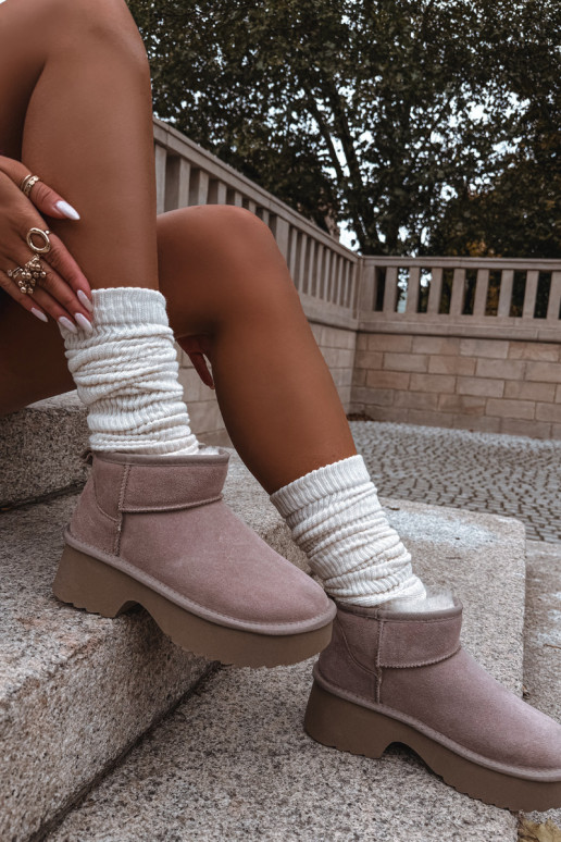 Women's Snow Boots Made of Natural Suede Lined with Fur Khaki Milora