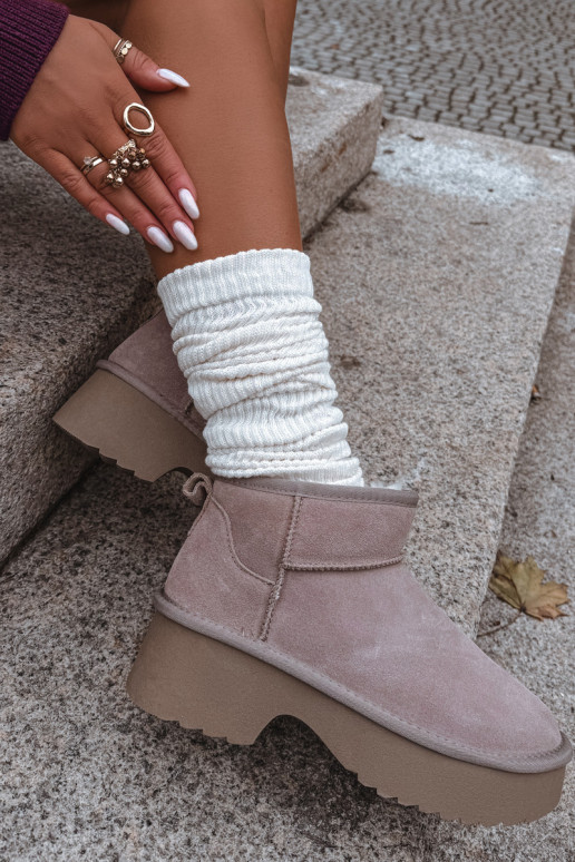 Women's Snow Boots Made of Natural Suede Lined with Fur Khaki Milora