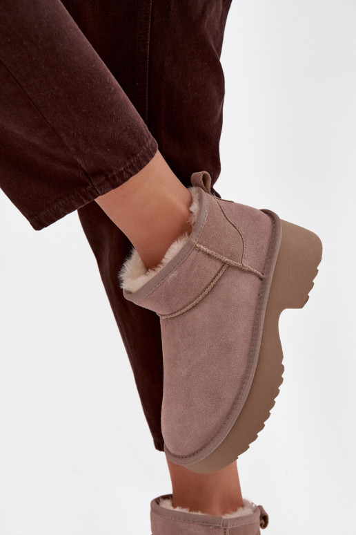 Women's Snow Boots Made of Natural Suede Lined with Fur Khaki Milora