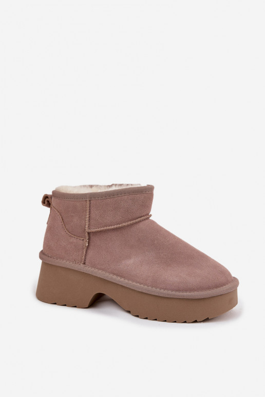Women's Snow Boots Made of Natural Suede Lined with Fur Khaki Milora