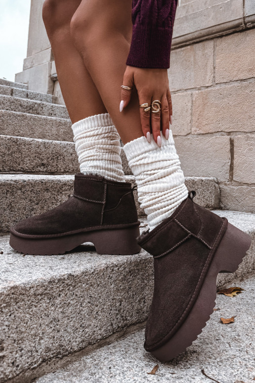 Women's Snow Boots Made of Natural Suede Insulated with Fur Chocolate Milora