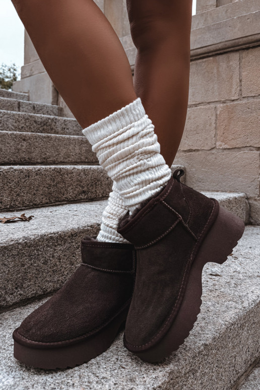 Women's Snow Boots Made of Natural Suede Insulated with Fur Chocolate Milora