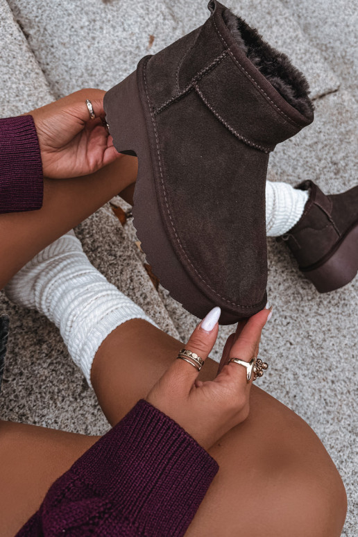 Women's Snow Boots Made of Natural Suede Insulated with Fur Chocolate Milora