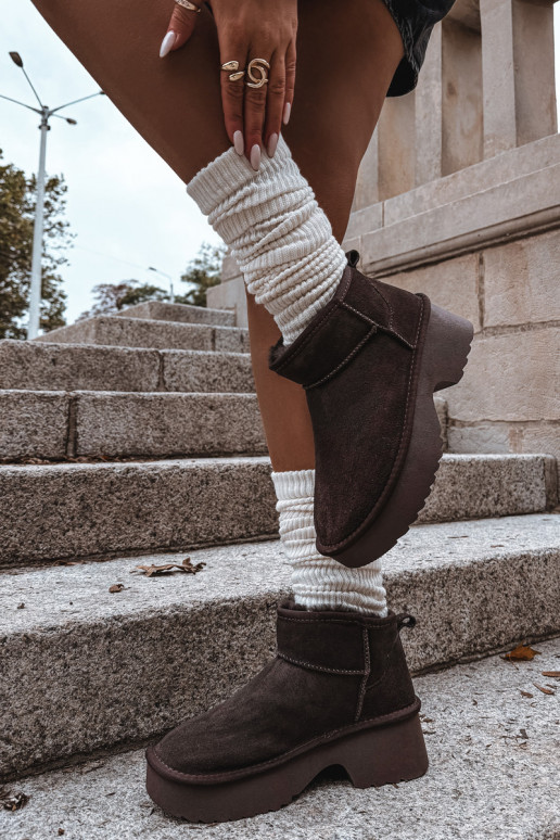 Women's Snow Boots Made of Natural Suede Insulated with Fur Chocolate Milora