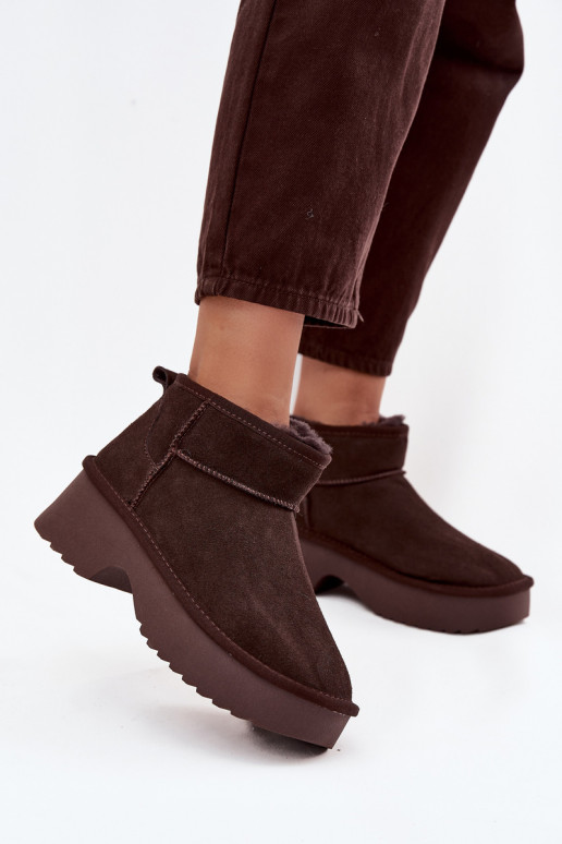 Women's Snow Boots Made of Natural Suede Insulated with Fur Chocolate Milora