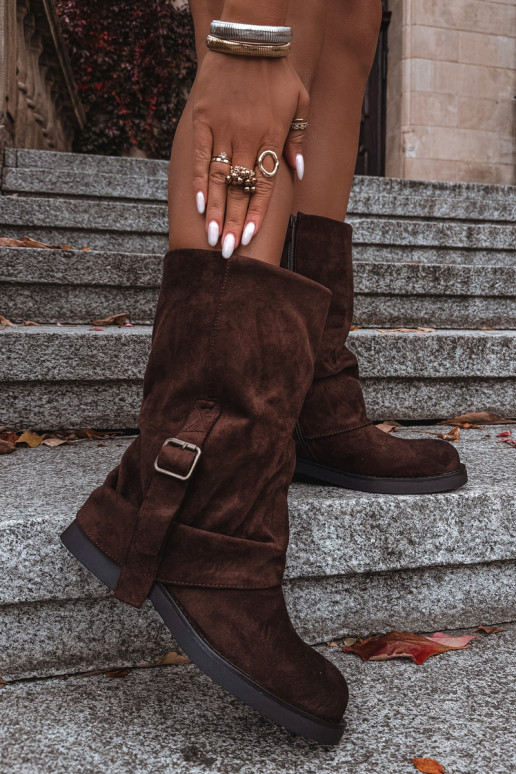 Women's Boots With Turned Shaft To Mid Calf With Clasp Chocolate Minelle