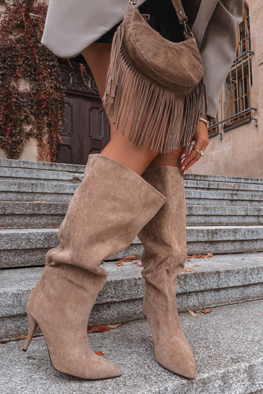 Slip-on women's boots with heel made of eco suede beige Noretta