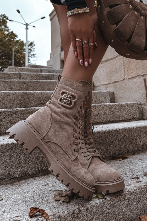 Women's Workery Boots With Decorative Element Insulated Beige Kalindra