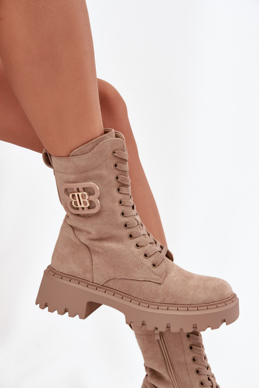 Women's Workery Boots With Decorative Element Insulated Beige Kalindra