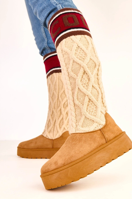 Brązowe śniegowce na platformie z... Brązowe śniegowce na platformie z...