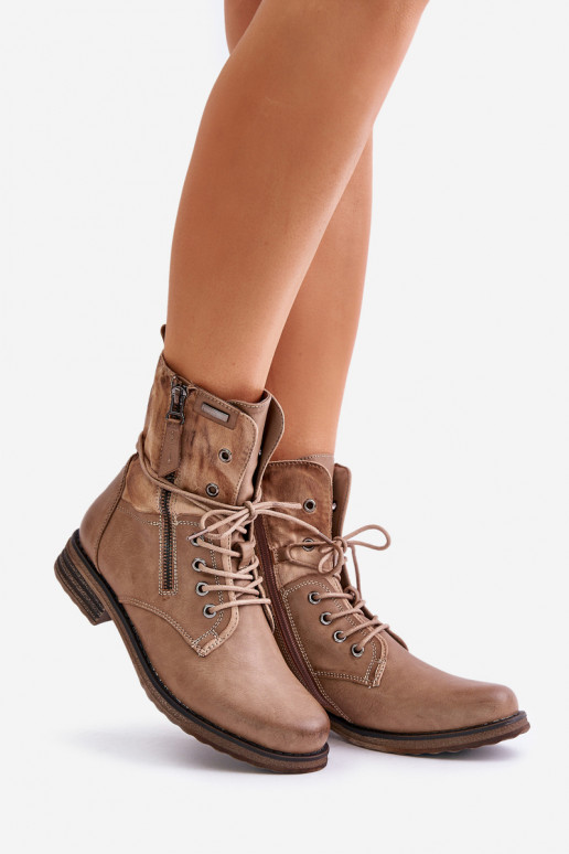 Women's Insulated Work Boots with Zipper Dark Beige Liletta