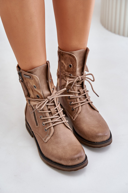 Botki Damskie Workery Ciemnobeżowe Perfecto