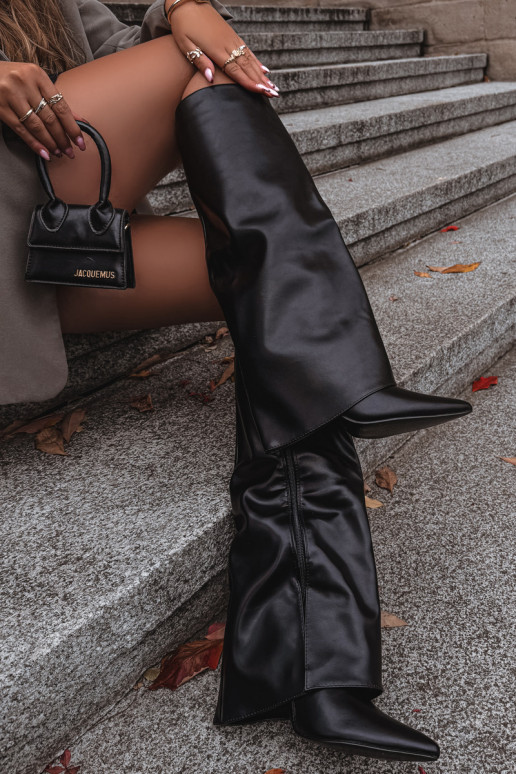 Ocieplane Kozaki Na SzpilcewithWywiniętą Cholewką Czarne Tamonia