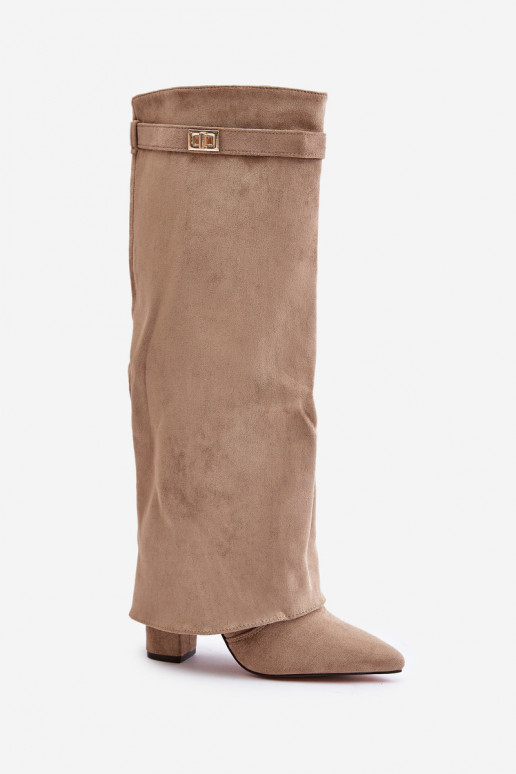Heeled Boots With Turned Shaft Beige Evyra