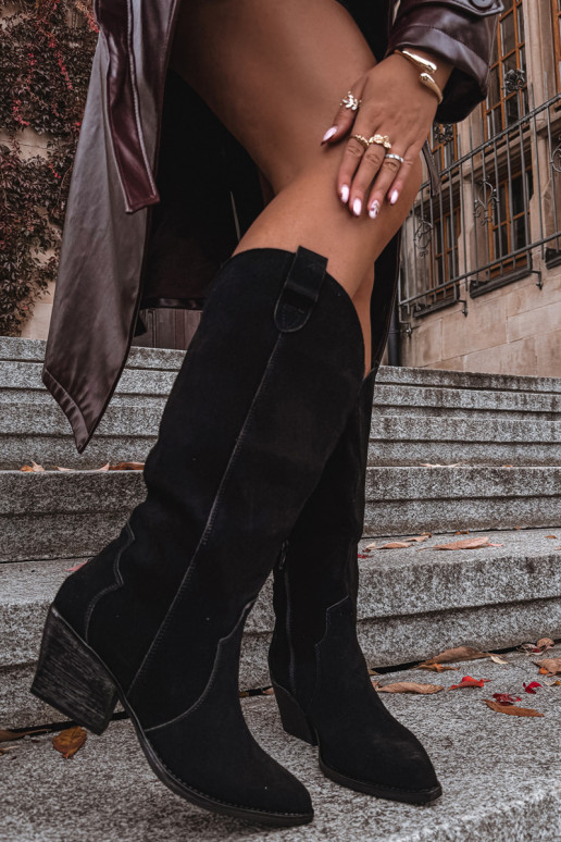 Leather Suede Cowboy Boots Women's Insulated Black Urselle