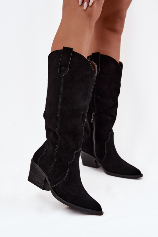 Leather Suede Cowboy Boots Women's Insulated Black Urselle