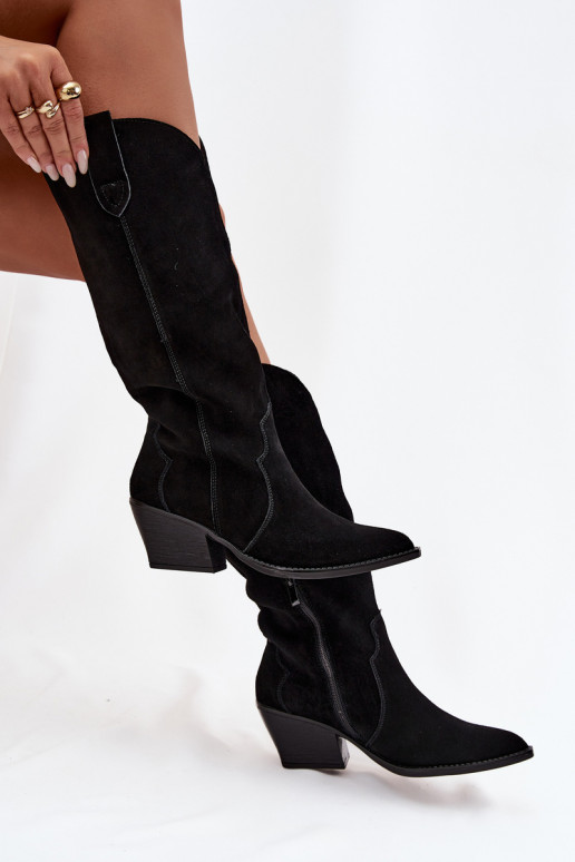 Leather Suede Cowboy Boots Women's Insulated Black Urselle