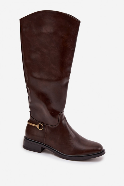 Insulated Women's Boots With Flat Heel And Decorative Detail Chocolate Renaya