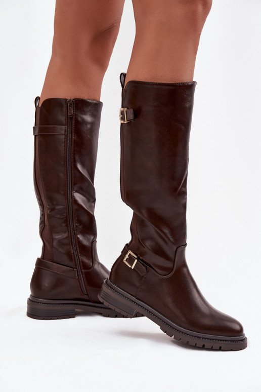 Insulated Women's Boots Low Heel with Buckles Chocolate Sorelle Insulated Women's Boots Low Heel with Buckles Chocolate Sorelle