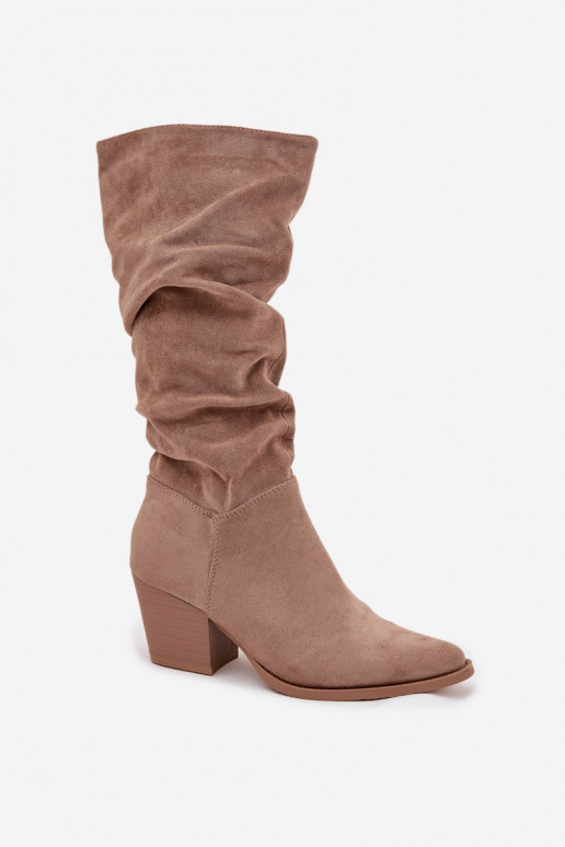 Women's Boots with Wrinkled Shaft on Heel Insulated Beige Paelina Women's Boots with Wrinkled Shaft on Heel Insulated Beige Paelina