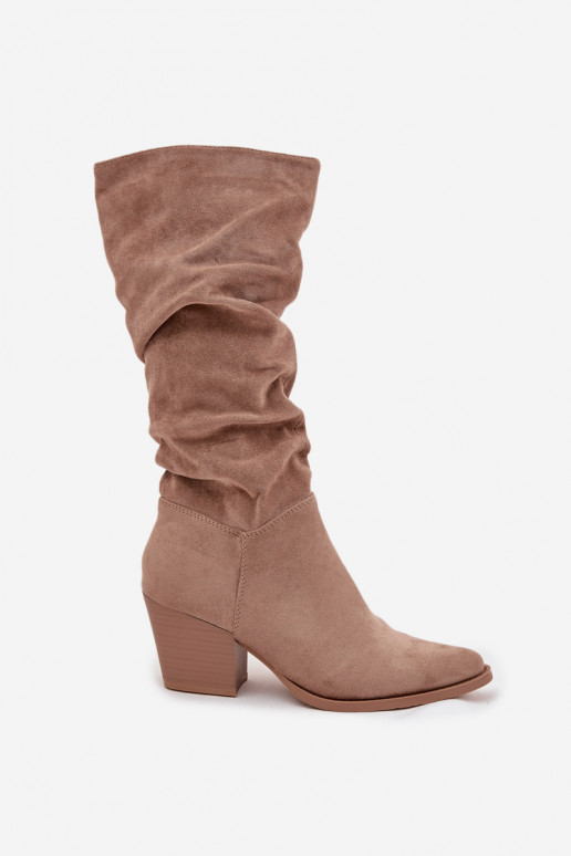 Women's Boots with Wrinkled Shaft on Heel Insulated Beige Paelina Women's Boots with Wrinkled Shaft on Heel Insulated Beige Paelina