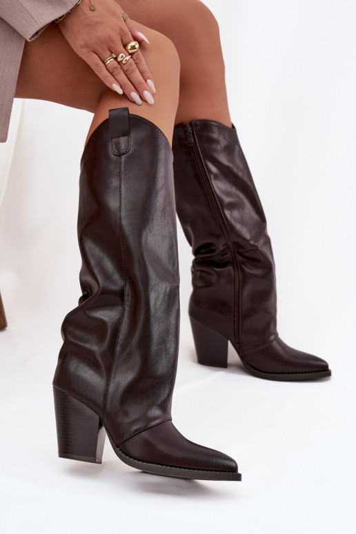 Insulated Cowboy Boots On Heel Made Of Eco Leather Chocolate Mavine Insulated Cowboy Boots On Heel Made Of Eco Leather Chocolate Mavine