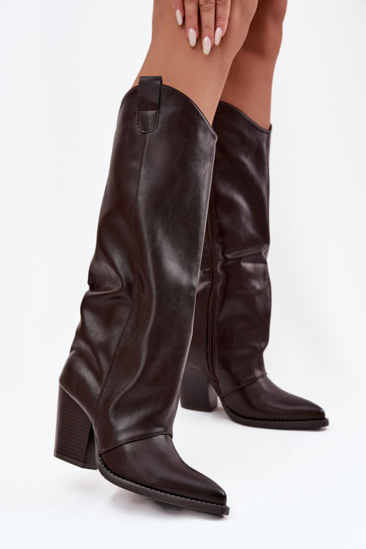 Insulated Cowboy Boots On Heel Made Of Eco Leather Chocolate Mavine Insulated Cowboy Boots On Heel Made Of Eco Leather Chocolate Mavine