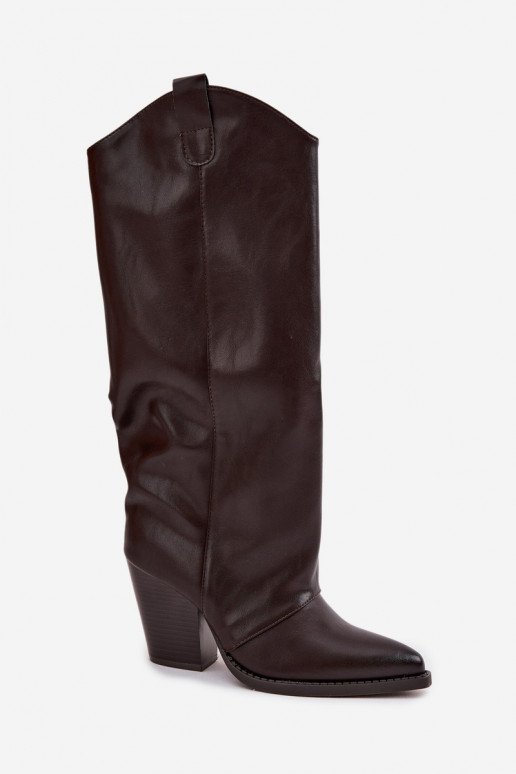 Insulated Cowboy Boots On Heel Made Of Eco Leather Chocolate Mavine Insulated Cowboy Boots On Heel Made Of Eco Leather Chocolate Mavine