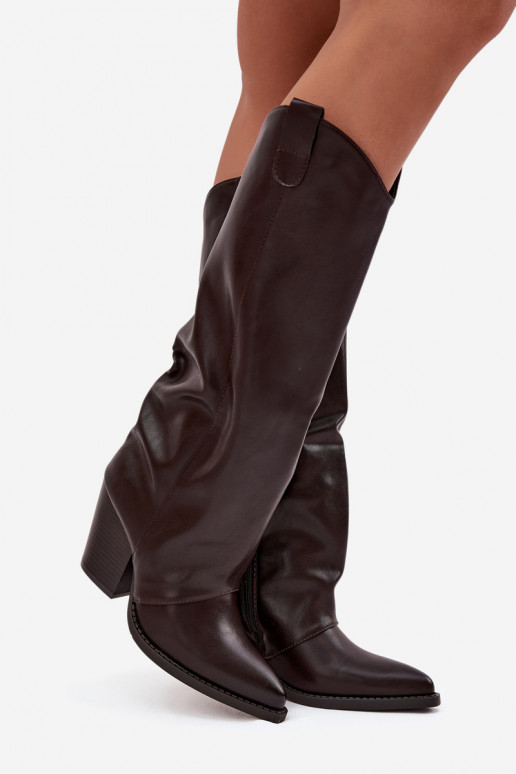 Insulated Cowboy Boots On Heel Made Of Eco Leather Chocolate Mavine Insulated Cowboy Boots On Heel Made Of Eco Leather Chocolate Mavine