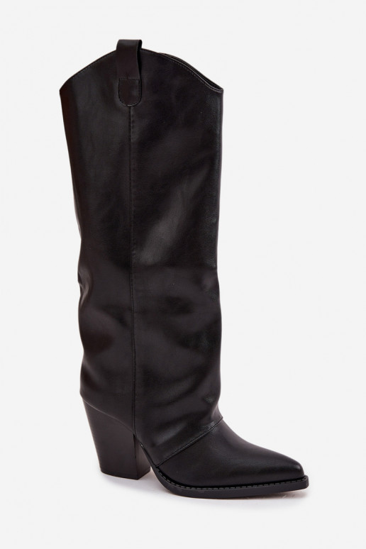 Protective cowboy boots with heel from eco leather black Mavine