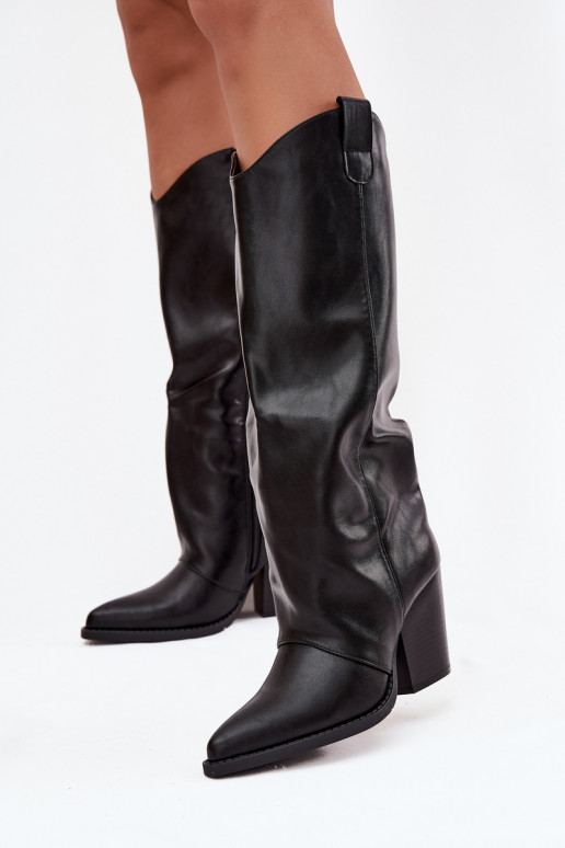 Protective cowboy boots with heel from eco leather black Mavine