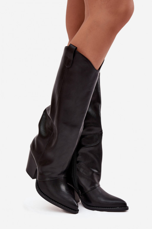 Protective cowboy boots with heel from eco leather black Mavine