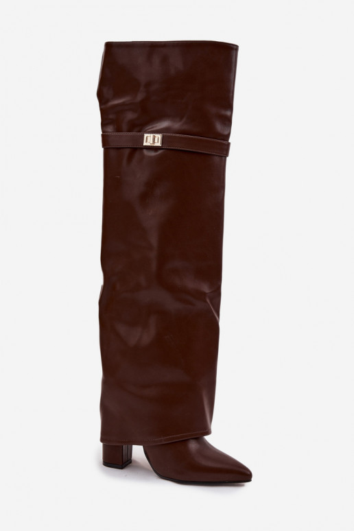 Insulated boots with turned-up shaft over the knee block heel brown Serelle