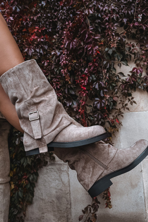 Women's Boots With Turned Cuff To Mid-Calf With Buckle Khaki Minelle