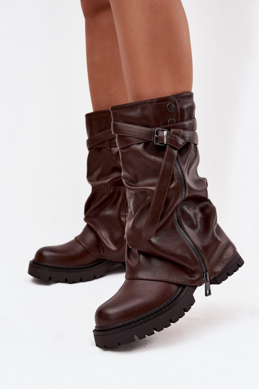Women's Boots With Turned Top To Mid-Calf With Strap Chocolate Darisa