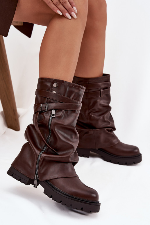 Women's Boots With Turned Top To Mid-Calf With Strap Chocolate Darisa