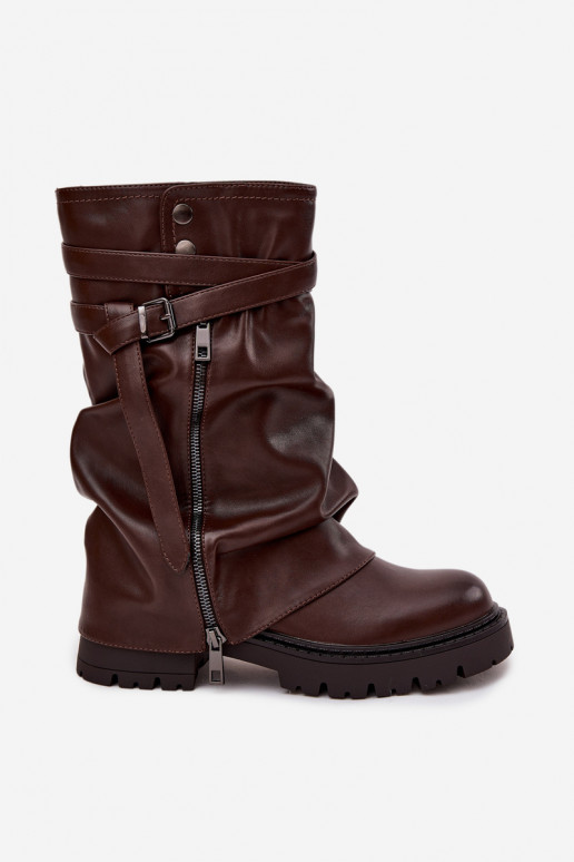 Women's Boots With Turned Top To Mid-Calf With Strap Chocolate Darisa
