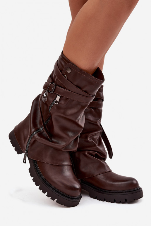 Women's Boots With Turned Top To Mid-Calf With Strap Chocolate Darisa