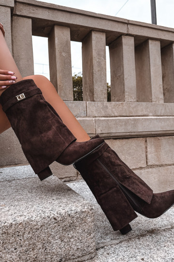 Insulated Women's Heeled Boots With Decorative Strap Chocolate Luvielle