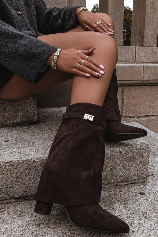 Insulated Women's Heeled Boots With Decorative Strap Chocolate Luvielle Insulated Women's Heeled Boots With Decorative Strap Chocolate Luvielle