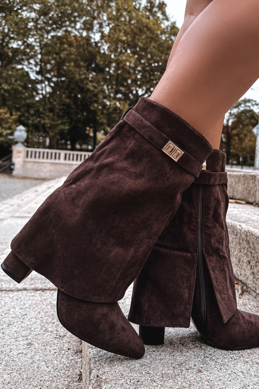 Ocieplane Botki Damskie Na SłupkuwithOzdobnym Paskiem Czekoladowe Luvielle Ocieplane Botki Damskie Na SłupkuwithOzdobnym Paskiem Czekoladowe Luvielle