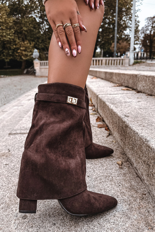 Insulated Women's Heeled Boots With Decorative Strap Chocolate Luvielle Insulated Women's Heeled Boots With Decorative Strap Chocolate Luvielle