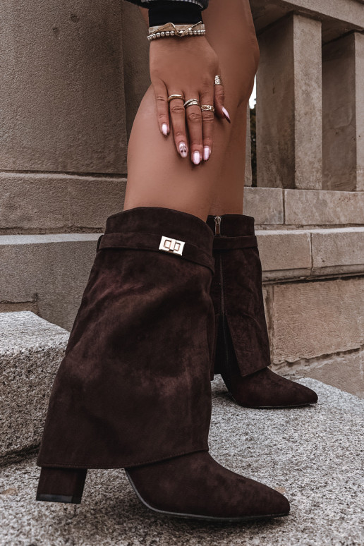 Insulated Women's Heeled Boots With Decorative Strap Chocolate Luvielle Insulated Women's Heeled Boots With Decorative Strap Chocolate Luvielle