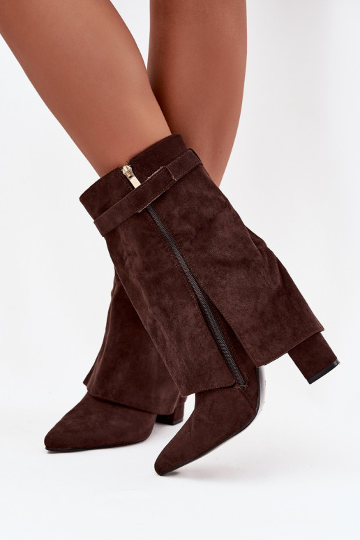 Insulated Women's Heeled Boots With Decorative Strap Chocolate Luvielle Insulated Women's Heeled Boots With Decorative Strap Chocolate Luvielle