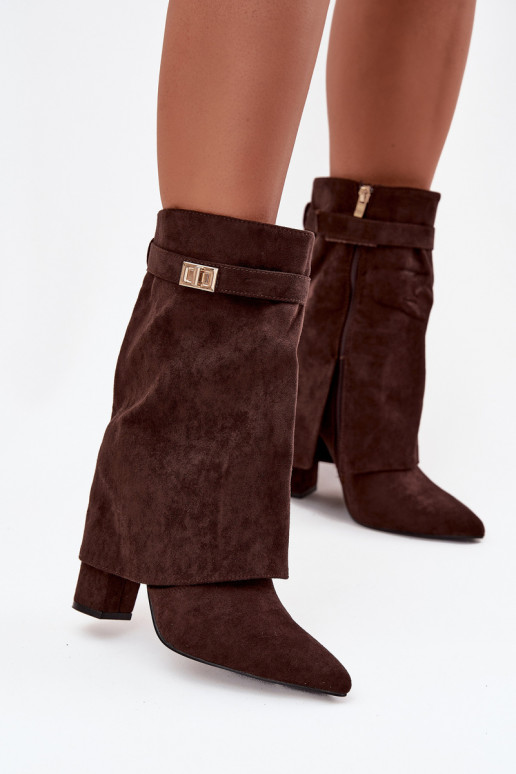 Insulated Women's Heeled Boots With Decorative Strap Chocolate Luvielle Insulated Women's Heeled Boots With Decorative Strap Chocolate Luvielle